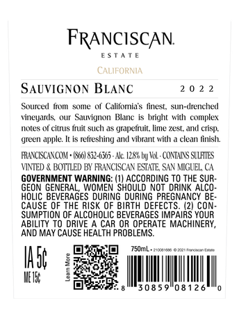 Franciscan Sauvignon Blanc V22 750ML image number 5